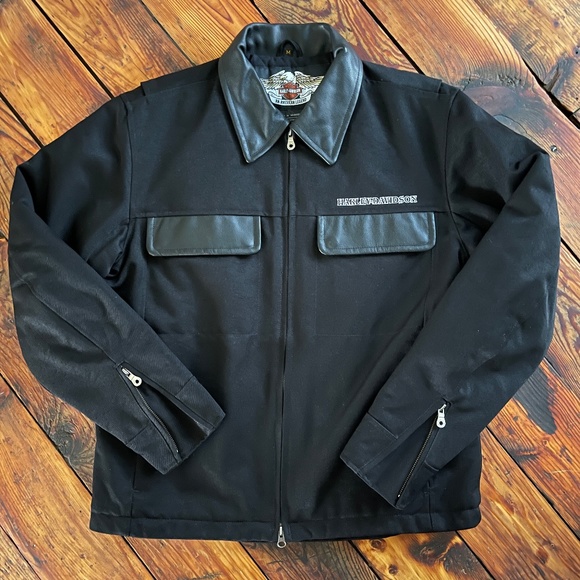 HARLEY-DAVIDSON Men’s Leather Trimmed Padded Twill Jacket Black Sz Medium